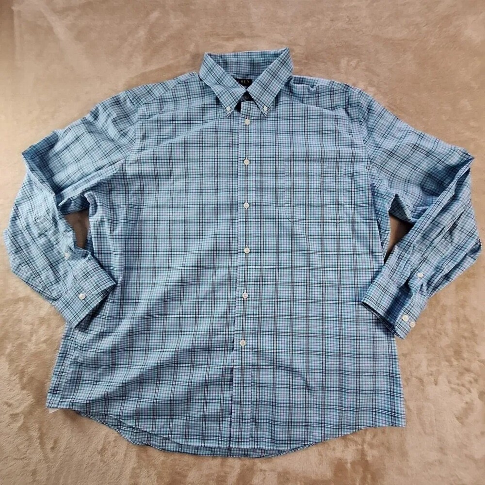 Lauren Ralph Lauren Shirt Mens 2XL Blue Plaid Stretch Long Sleeve Button Down